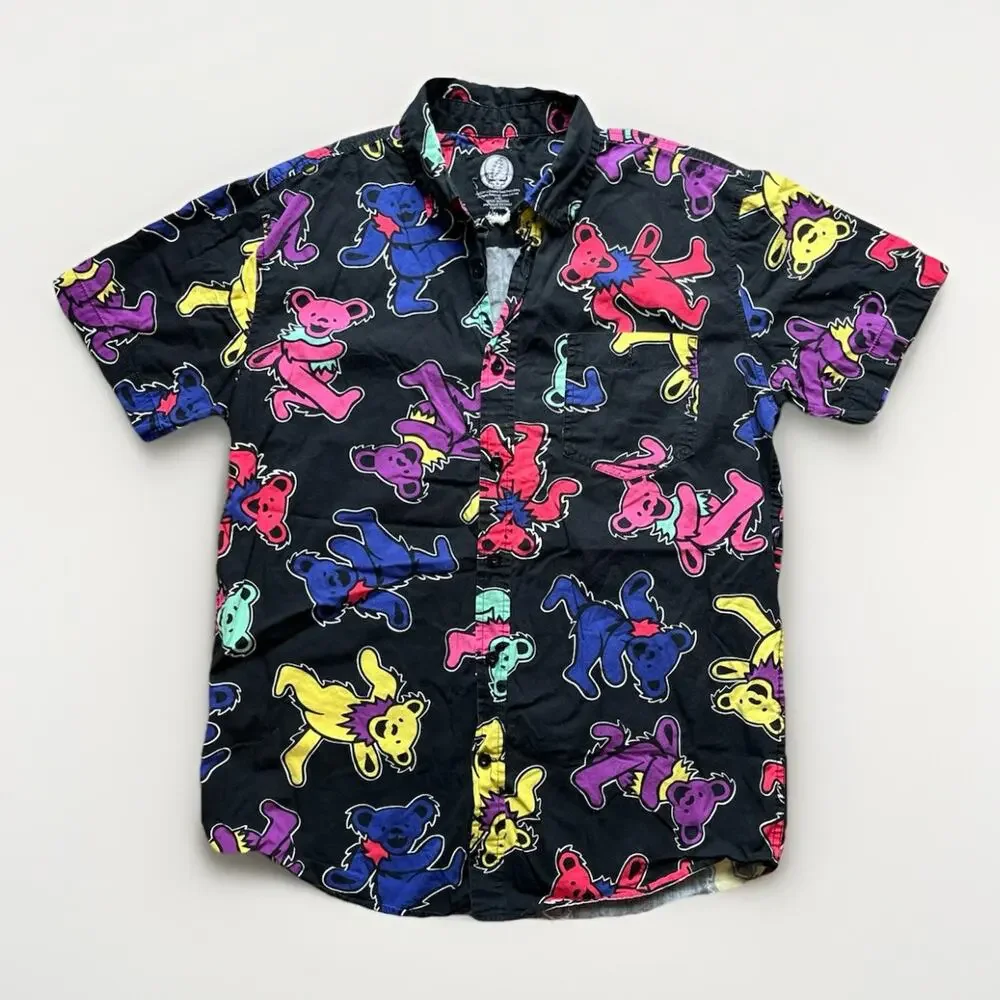 Grateful Dead Dancing Bears Shirt All Over Print Button Front Men's M - Picture 1 of 6